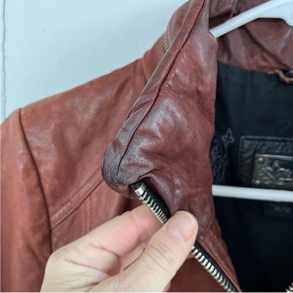 Mackage Moto Lamb Leather Concealed Hood Brown Jacket size Medium - Picture 7 of 15